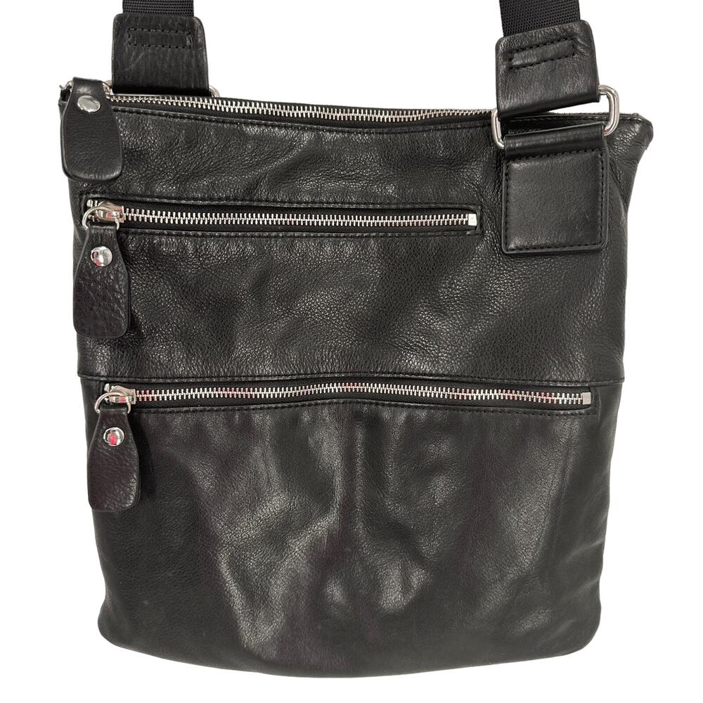 Margot Black Leather Crossbody Double Zipper Purse
